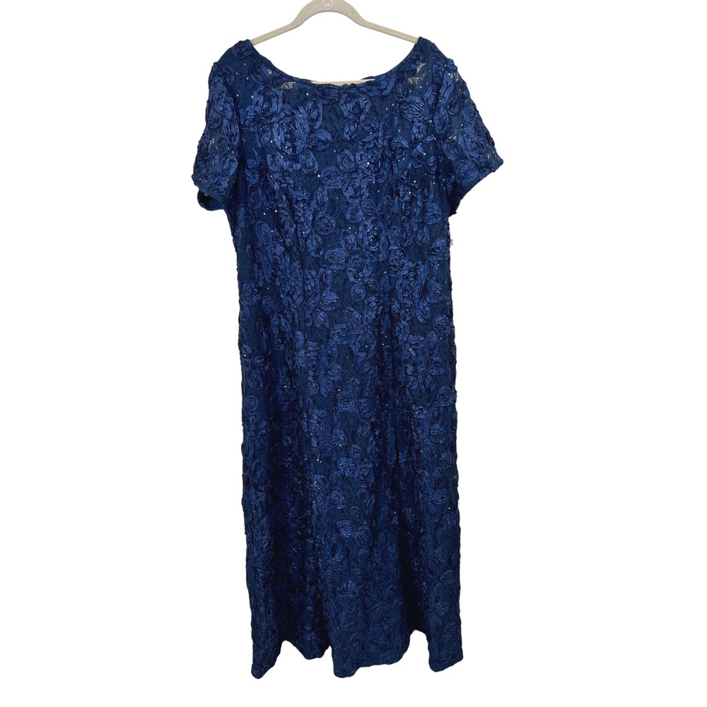 Alex Evenings Navy Rosette Lace Sequin Gown Dress 18W 412788 Formal Mother Bride